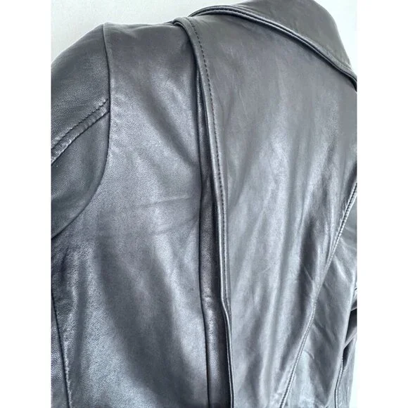 Topshop Black Genuine Leather Silver Hardware Relaxed Oversize Moto Jacket Sz 4